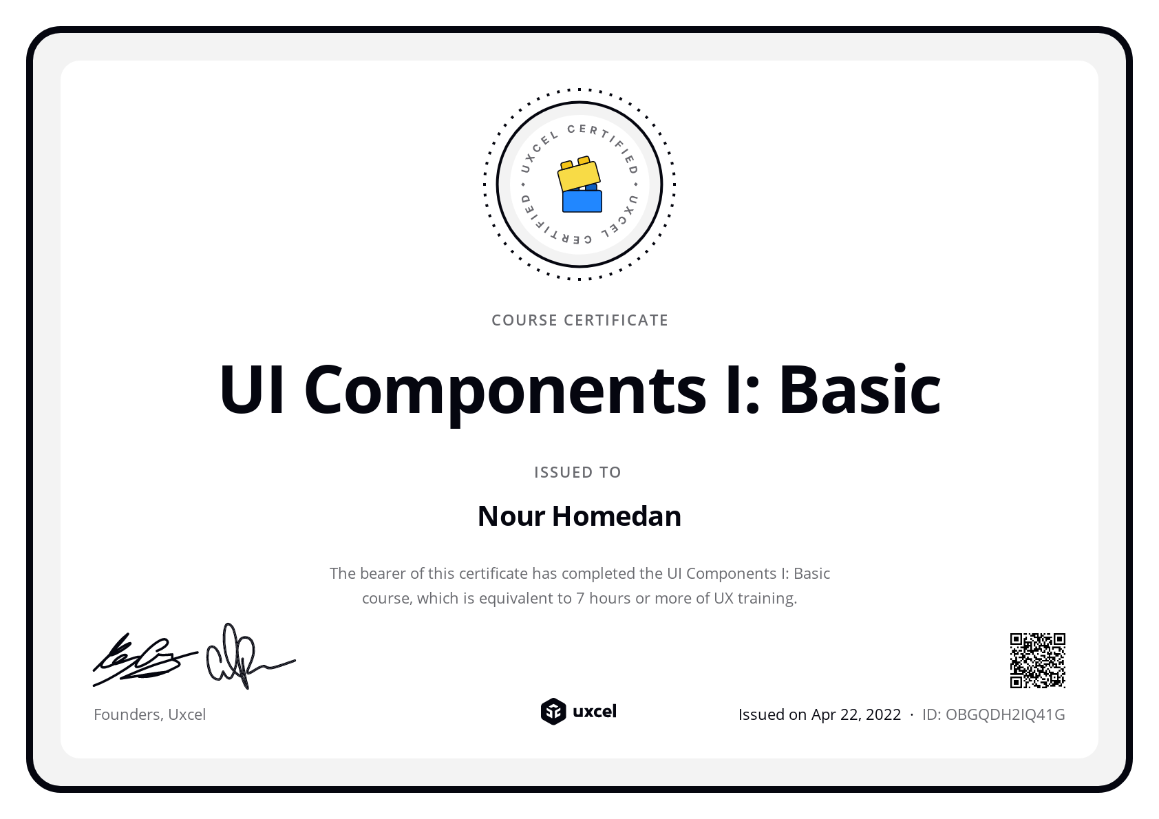 Nour Homedan's certificate